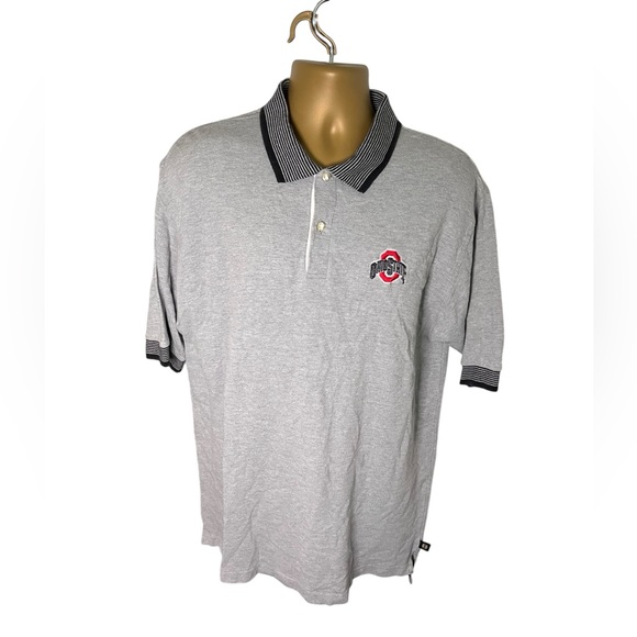 Vtg 90s Y2K Holloway Stripe Collar Polo Shirt Ohio State Embroidered Logo Gray L - Picture 1 of 4